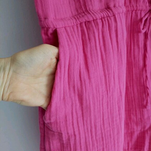 Old Navy Romper Shorts 2X Pink Cotton Gauzy Seersucker Collar Waist Tie Colorful - Picture 5 of 10